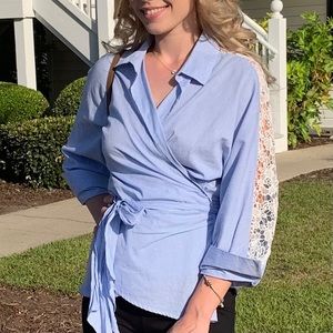 Romeo & Juliet Couture Lace Sleeve Wrap Blouse